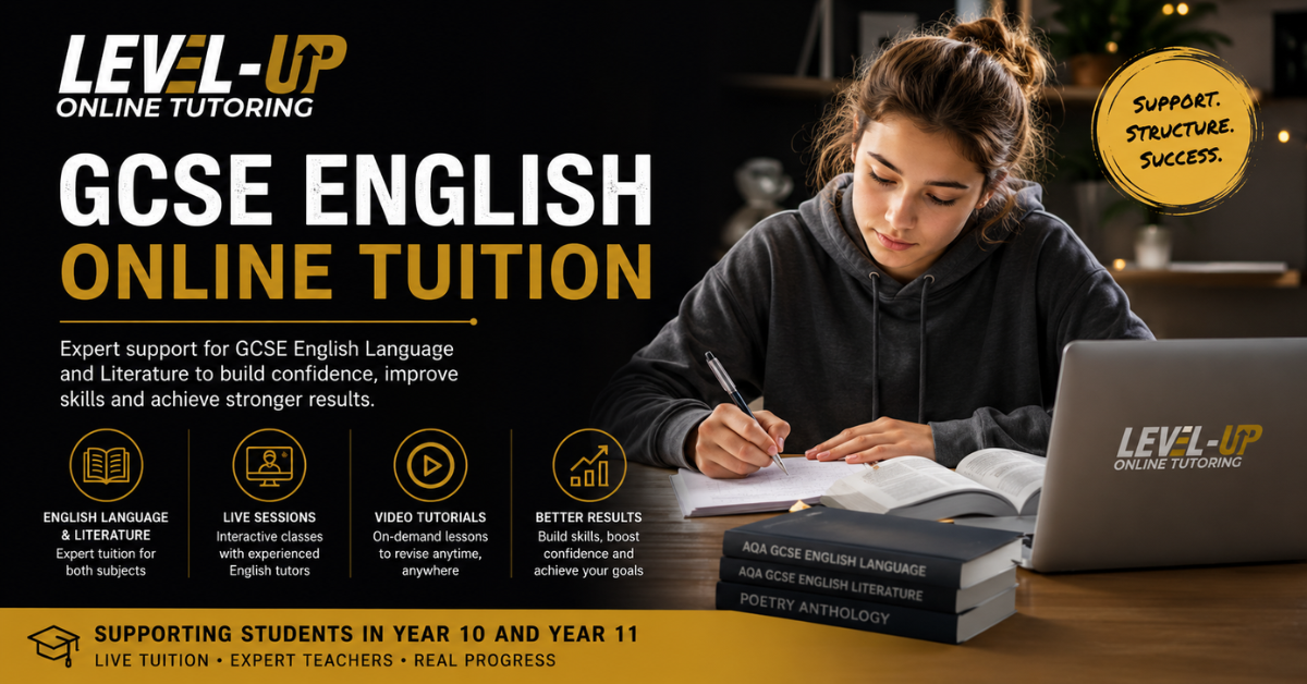 Student revising GCSE English Language and Literature with book and notes
