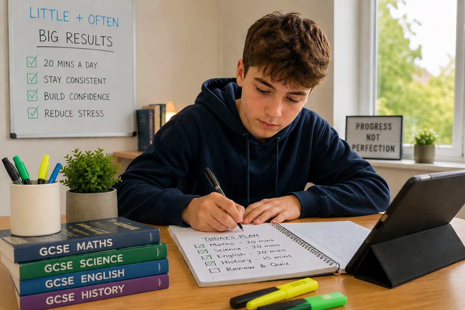 Year 10 student building GCSE study habits and a consistent revision routine before Year 11