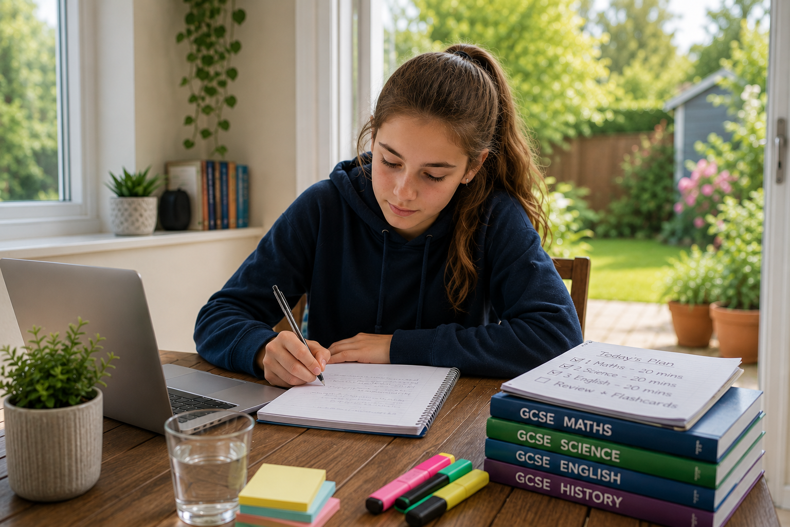 Year 10 student studying at home during summer to build confidence and prepare for Year 11 GCSEs