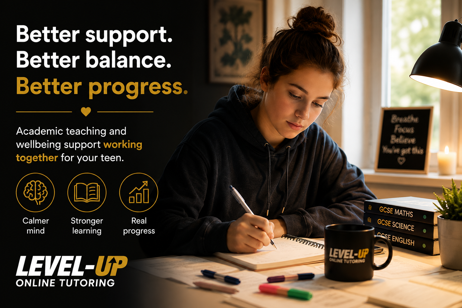 GCSE support for teens combining academic teaching and wellbeing support to help students feel calmer and make progress