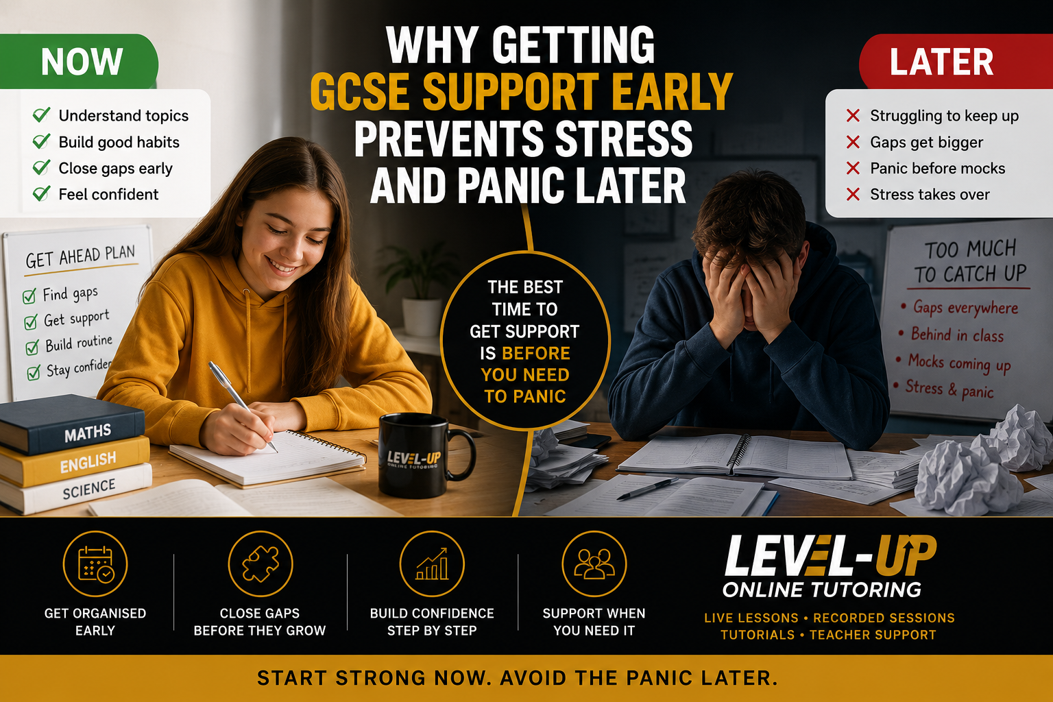 Getting GCSE Support Early to Prevent Stress Getting GCSE support early can help students close learning gaps, build good study habits and prevent stress and panic later.