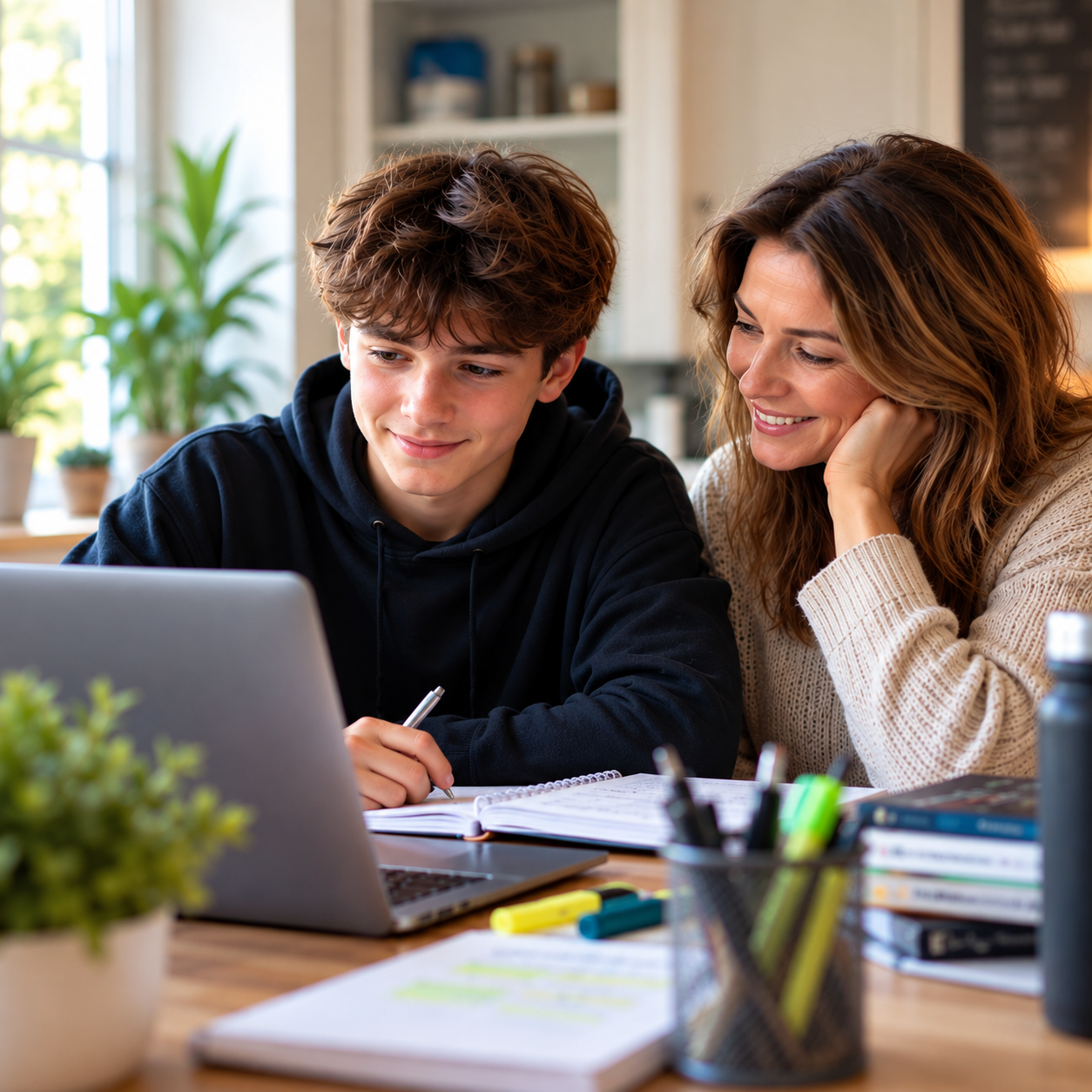 Year 11 student preparing for GCSE mock exams at home with support