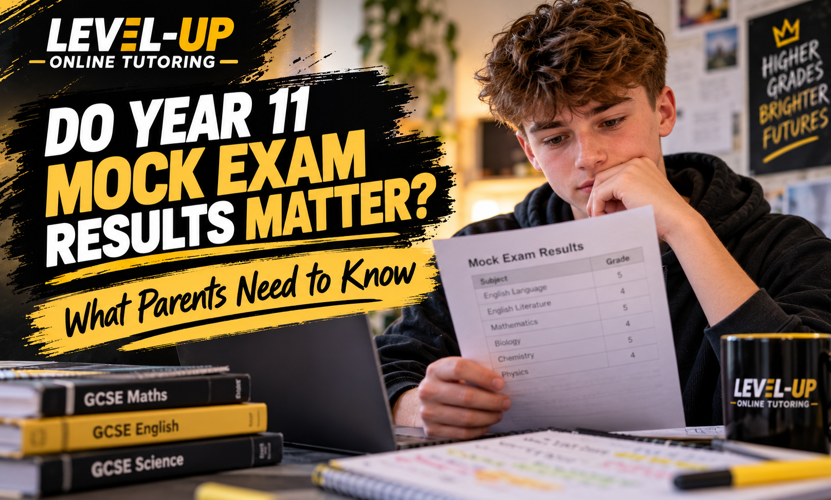 Year 11 student reviewing GCSE mock exam results, illustrating what mock grades mean for parents