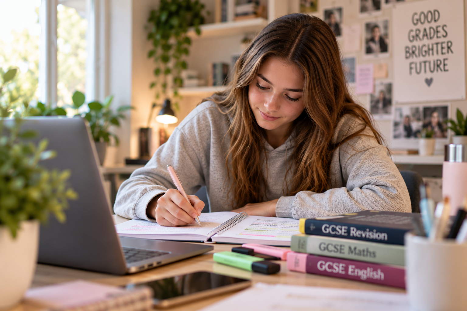 Year 11 student revising at home for GCSE mock exams